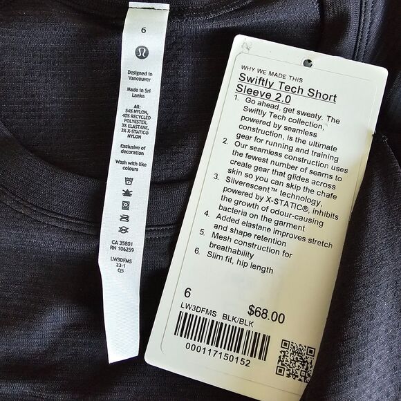 NWT Lululemon Swiftly Tech Short Sleeve 2.0 Black Women’s Size 6 Anti-Stink Runn - Picture 4 of 5